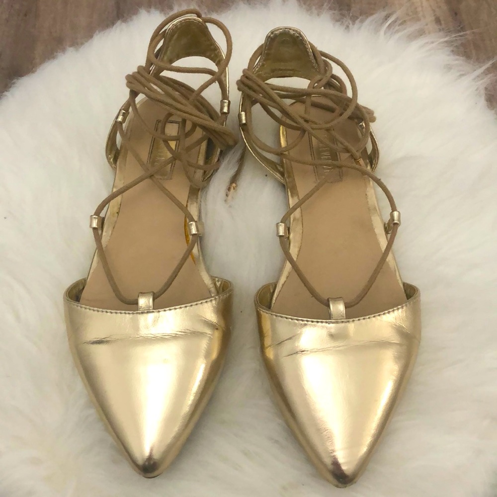 Forever 21 Gold Lace Up Flats